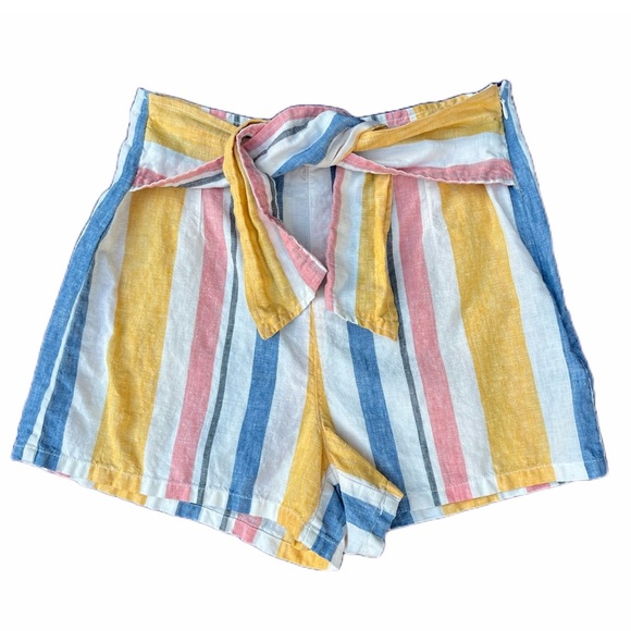 💖 C&C california Shorts | 100% Linen | Pastel Stripes | Tie at Waist | Size 4 - Picture 1 of 8